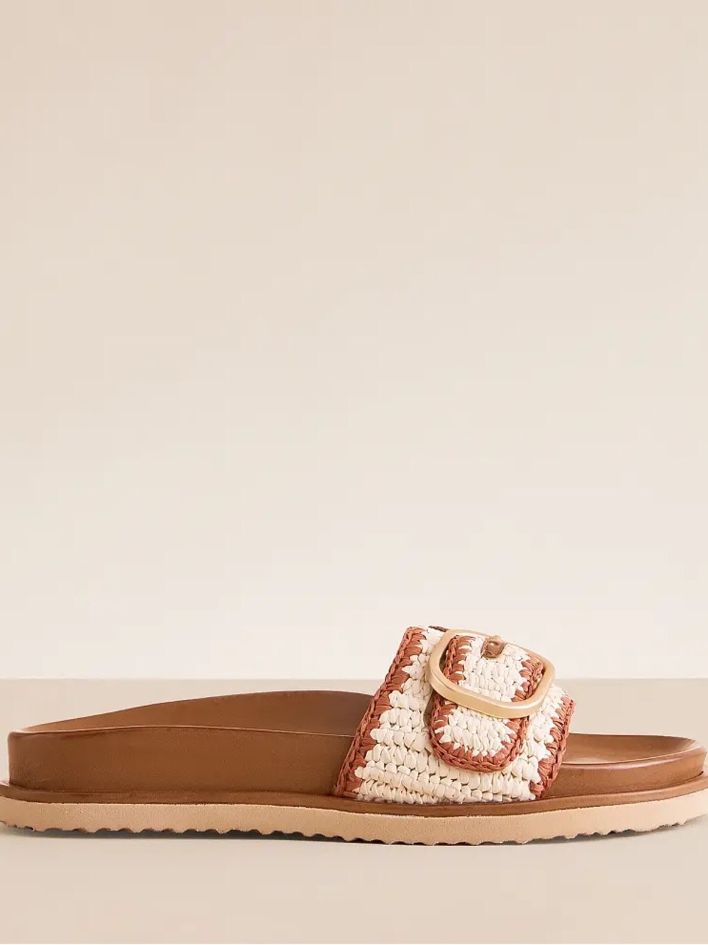 Steve Madden Cream and Brown Woven Buckle Slide Sandals - Picture 4 of 7